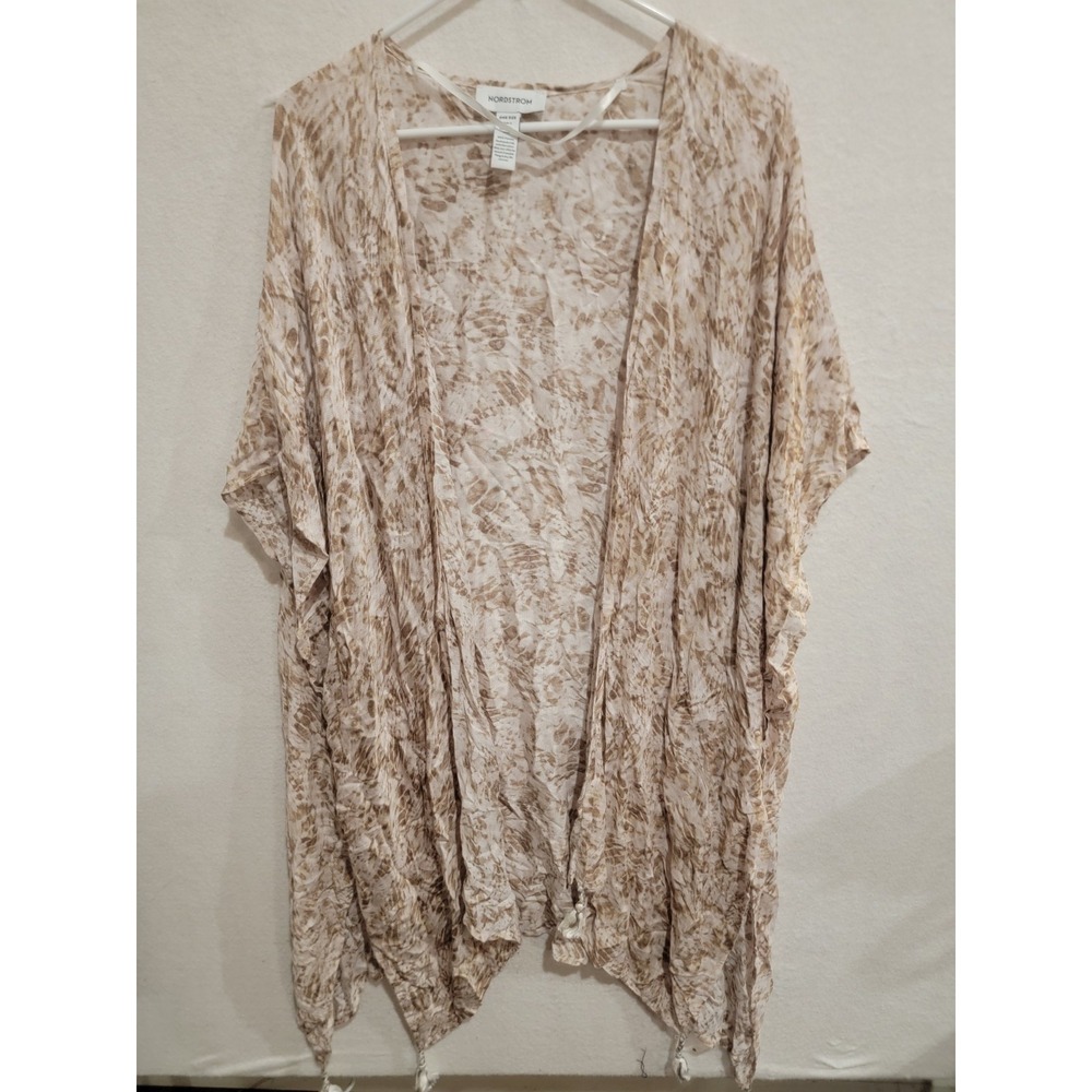 Nordstrom Printed Ruana Kimono Ivory Sand Waverly One Size Tassel Hem EUC